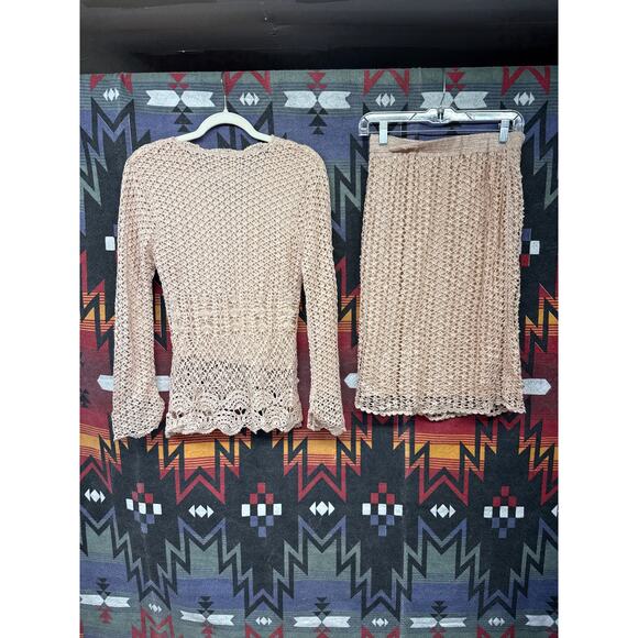 Spiegel Pink Crotchet Knit Skirt Set  Gilmore Girls Y2K 90s Girly Whimsy Small - Picture 2 of 11